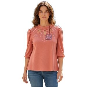 Madison Women's Dusty Rose Turtleneck Sweater with Cut-Outs